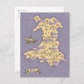 ウェールズ図解入りの、写真付きのの旅行の地図 インビテーションポストカード (正面/裏面)