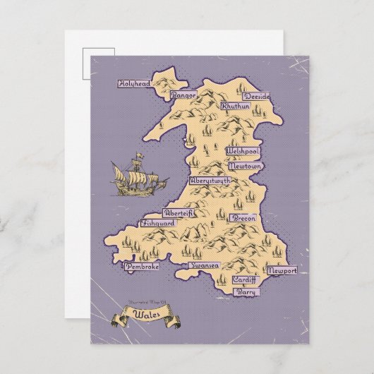 ウェールズ図解入りの、写真付きのの旅行の地図 インビテーションポストカード (正面/裏面)