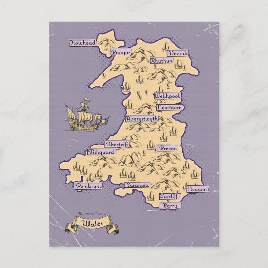 ウェールズ図解入りの、写真付きのの旅行の地図 インビテーションポストカード (正面)
