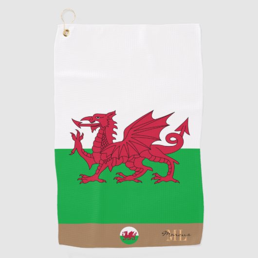 ウェールズ国旗とウェールズモノグラムのサイmru/ゴルフタオル ゴルフタオル (正面)