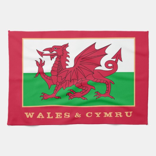 ウェールズ国旗とウェールズ料理、ファッション/スポーツCymru キッチンタオル (横)