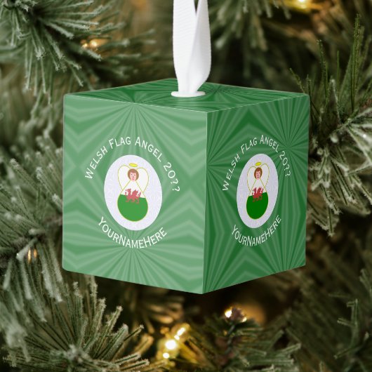 ウェールズ国旗のエンジェルクリスマスグリーンホワイトキューブ名 キューブオーナメント (ツリー)