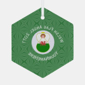 ウェールズ国旗のエンジェルクリスマスグリーンホワイト ガラスオーナメント (裏面)