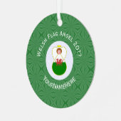 ウェールズ国旗のエンジェルクリスマスグリーンホワイト メタルオーナメント (正面左)