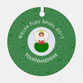 ウェールズ国旗のエンジェルクリスマスグリーンホワイト メタルオーナメント (正面)