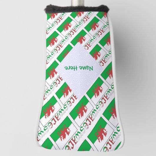 ウェールズ国旗のタイル張りグリーンパーソナライズされた ゴルフヘッドカバー (回転90)