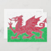 ウェールズ国旗のドラゴンカラー鉛筆スケッチ ポストカード (正面/裏面)
