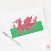 ウェールズ国旗のドラゴンカラー鉛筆スケッチ 長方形シール (封筒)