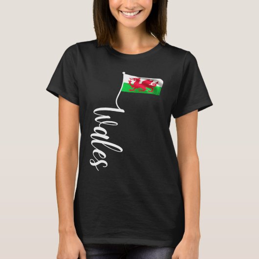ウェールズ国旗の署名Yドレイグゴッフ旗ポール Tシャツ (正面)