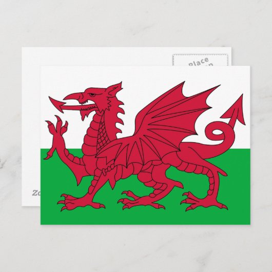 ウェールズ国旗を掲げたはがき ポストカード (正面/裏面)