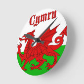 ウェールズ国旗Cymru ラウンド壁時計 (傾斜)