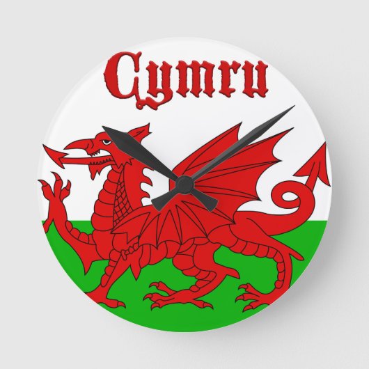 ウェールズ国旗Cymru ラウンド壁時計 (正面)