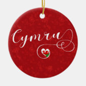 ウェールズ州旗ハート、Cymru、Wales セラミックオーナメント (正面)