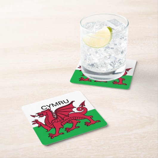 ウェールズ州旗W杯2022レッドドラゴンサイmru スクエアペーパーコースター (インサイチュ)