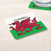 ウェールズ州旗W杯2022レッドドラゴンサイmru スクエアペーパーコースター (アングル)