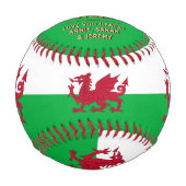 ウェールズ最高のパパ、愛国的パパ、ウェールズ国旗 野球ボール (正面)