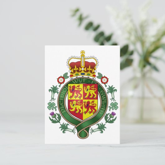 ウェールズ王室の公式コートオブアームズ紋章 ポストカード (スタンド正面)