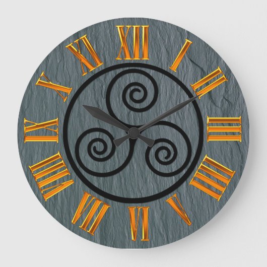 ウェールズ石板効果、ケルトフェイク、金ゴールド、ローマ人形。 ラージ壁時計 (正面)