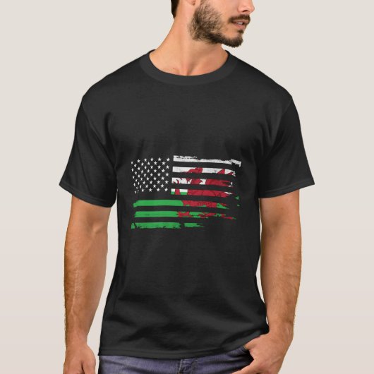 ウェールズ米国国旗動揺して Tシャツ (正面)