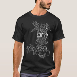 ウェールズ言語の地図ワードアートタイポグラフィ Tシャツ