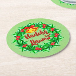 ウェールズ語でメリークリスマス Nadolig Llawen ラウンドペーパーコースター