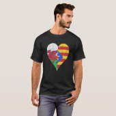 ウェールズ語カタルーニャ旗ハート Tシャツ (正面フル)