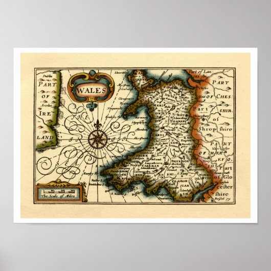 ウェールズ – イギリスの古古古古美術家の地図 ポスター (正面)