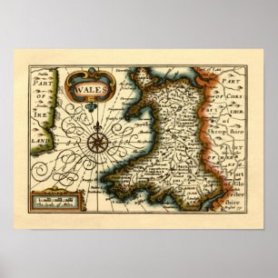 ウェールズ – イギリスの古古古古美術家の地図 ポスター