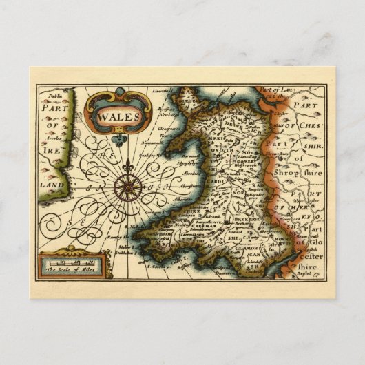 ウェールズ – イギリスの古古古古美術家の地図 ポストカード (正面)