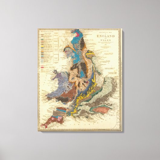 ウェールズ，イングランド，地質図 キャンバスプリント (正面)