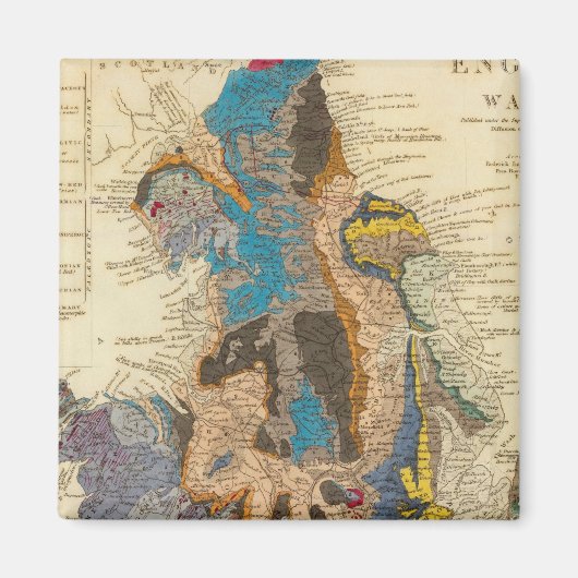 ウェールズ，イングランド，地質図 マグネット (正面)