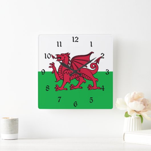 ウェールズ・ウェールズのレッドドラゴンケルト国旗 スクエア壁時計 (ホーム)