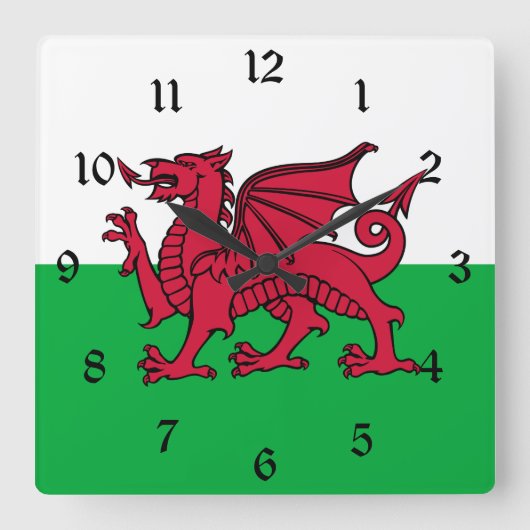 ウェールズ・ウェールズのレッドドラゴンケルト国旗 スクエア壁時計 (正面)