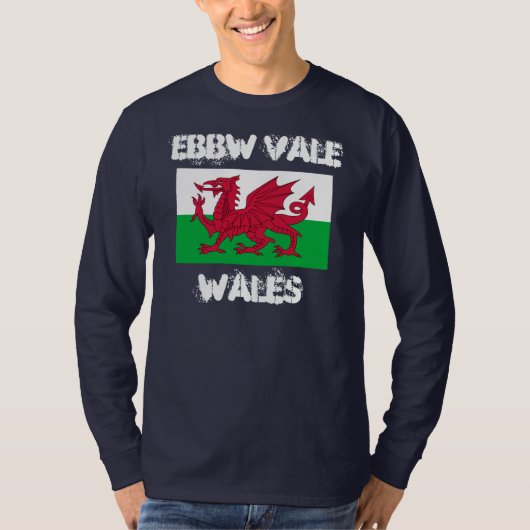ウェールズ、ウェールズ国旗を持つEbbw Vale Tシャツ (正面)