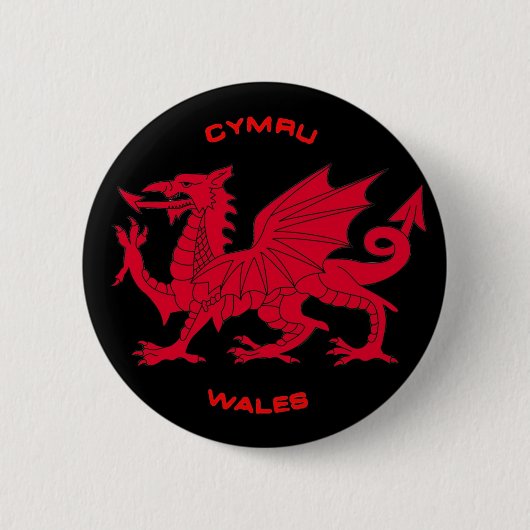ウェールズ(Cymru)の赤いドラゴン、黒い背部 缶バッジ (正面)