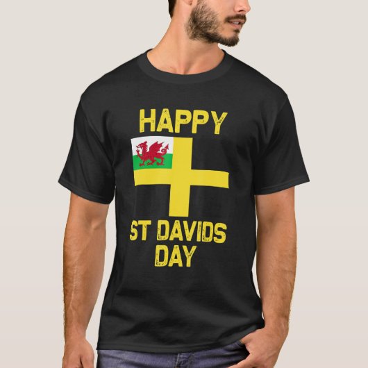 ウェールズ'Cymru'ウェールズ国旗St. Davids Day Dewi Hapus Tシャツ (正面)