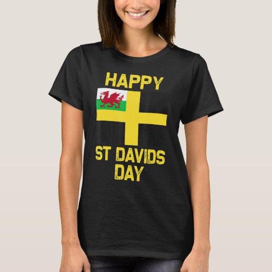 ウェールズ'Cymru'ウェールズ国旗St. Davids Day Dewi Hapus Tシャツ (正面)