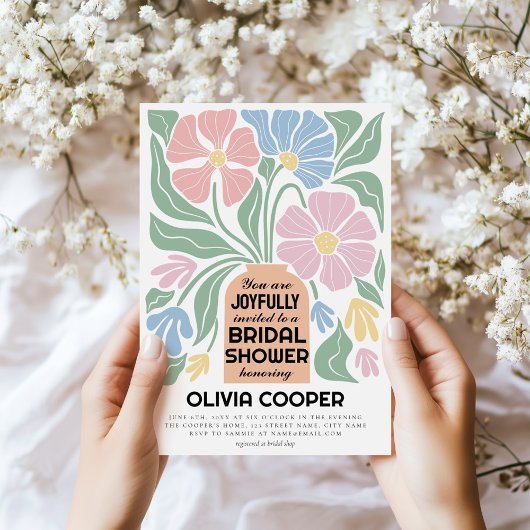 ウェーレトロボホカラフルフローラブライダルシャワー 招待状