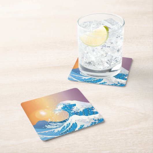ウェー日本のブアートサンセット海 スクエアペーパーコースター (インサイチュ)