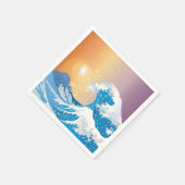 ウェー日本のブアートサンセット海 スタンダードカクテルナプキン (角)