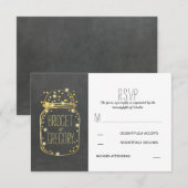 ウェー素朴ディングRSVPカード – 金ゴールド紙吹雪MASON JAR 出欠カード (正面/裏面)