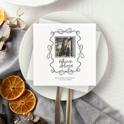 ウェー縁どブ黒弓フォト卒業パーティー スタンダードカクテルナプキン