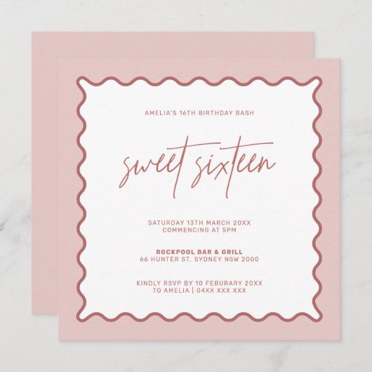 ウェー縁どブ・スウィート16番目の誕生日招待状 招待状 (正面/裏面)