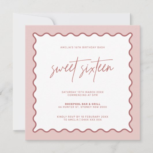 ウェー縁どブ・スウィート16番目の誕生日招待状 招待状 (正面)