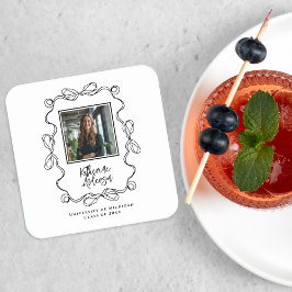 ウェー縁どブ・ボウ黒写真卒業パーティー スクエアペーパーコースター