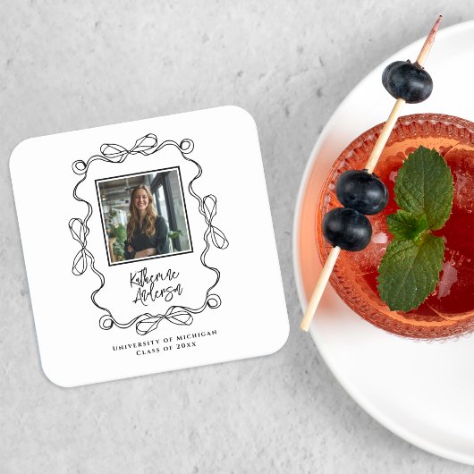 ウェー縁どブ・ボウ黒写真卒業パーティー スクエアペーパーコースター