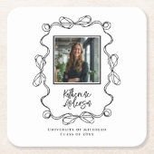 ウェー縁どブ・ボウ黒写真卒業パーティー スクエアペーパーコースター (正面)