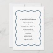 ウェー縁どモダンレトロダスティブルー結婚ズ 招待状 (正面)