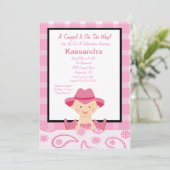 ウェ市松模様にスタン女性のカーボーイベビーシャワー招待状 招待状 (スタンド正面)