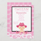 ウェ市松模様にスタン女性のカーボーイベビーシャワー招待状 招待状 (正面/裏面)